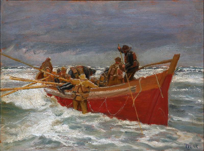 Michael Ancher The red rescue boat on its way out china oil painting image